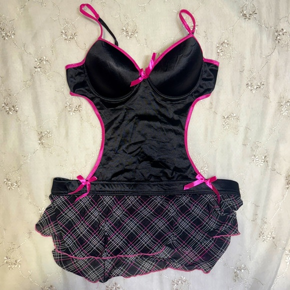 Vintage Y2K Black & Pink Grunge Lingerie – Size 36C - Picture 1 of 5